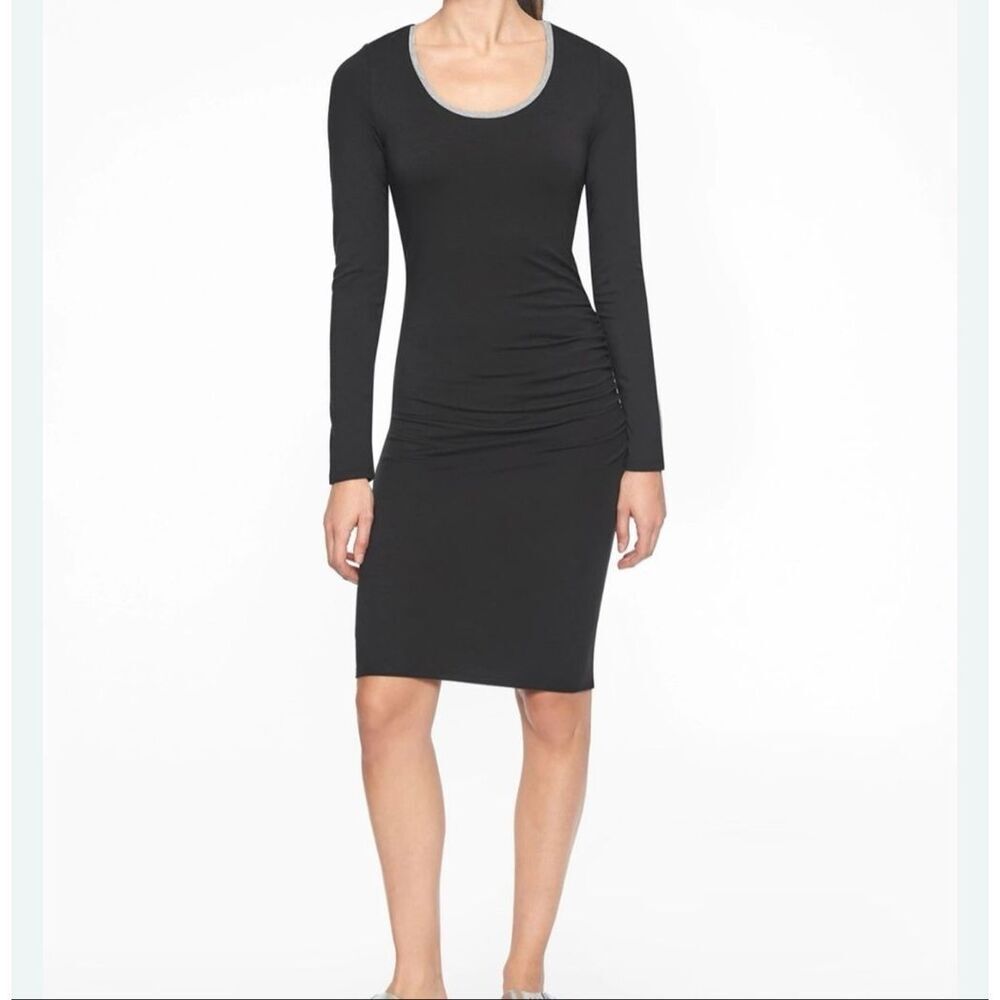 Athleta Pima cotton Long Sleeve Carefree Side Ruched Dress Size S